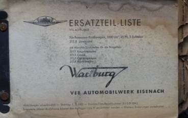 Wartburg 311 Sedan 1957 Spare-Part List VEB Automobilwerk (3431)